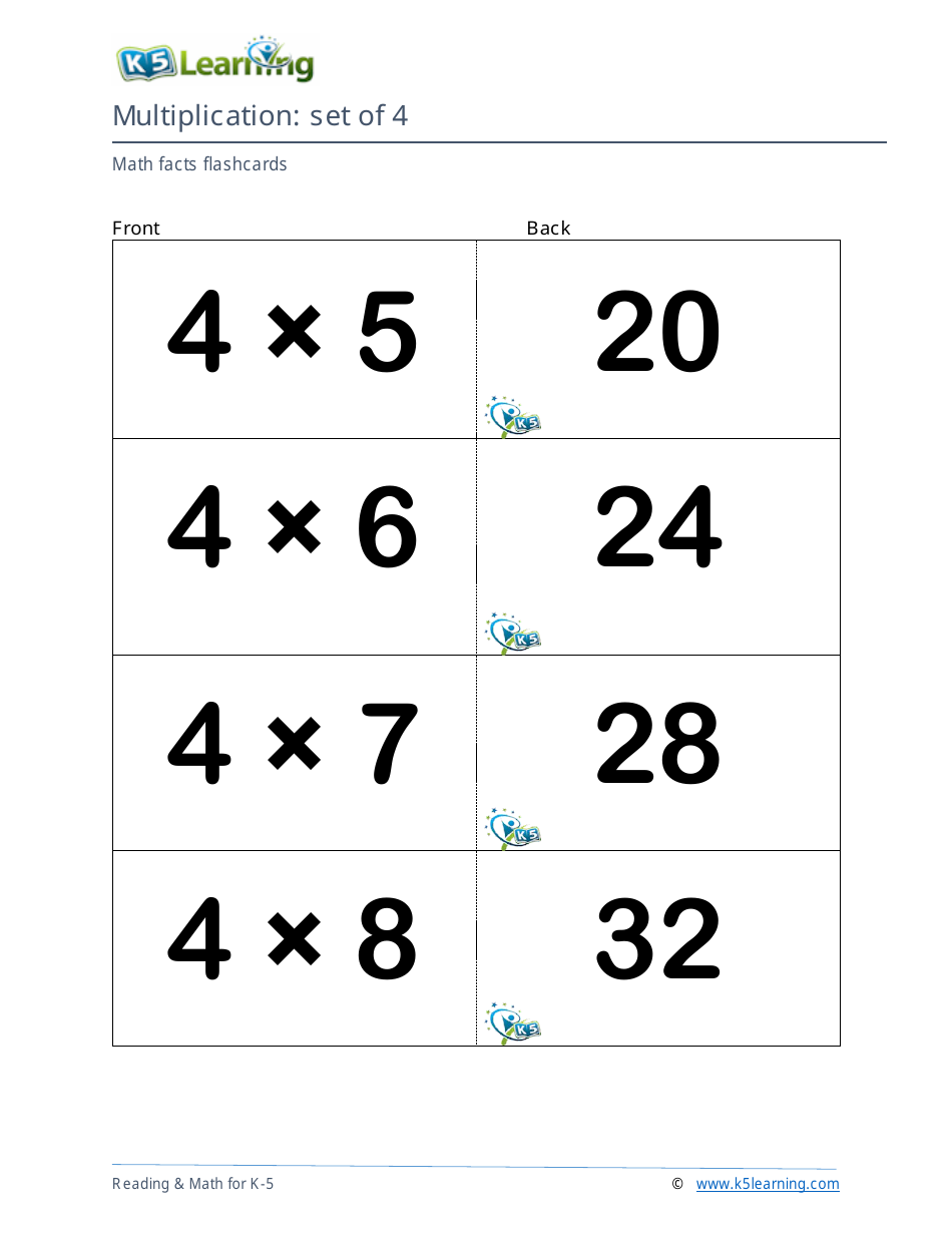 Math Facts Flashcards - Multiplication - Set of 3-5, Page 5