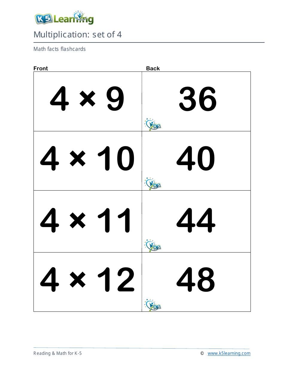 Math Facts Flashcards - Multiplication - Set of 3-5, Page 6