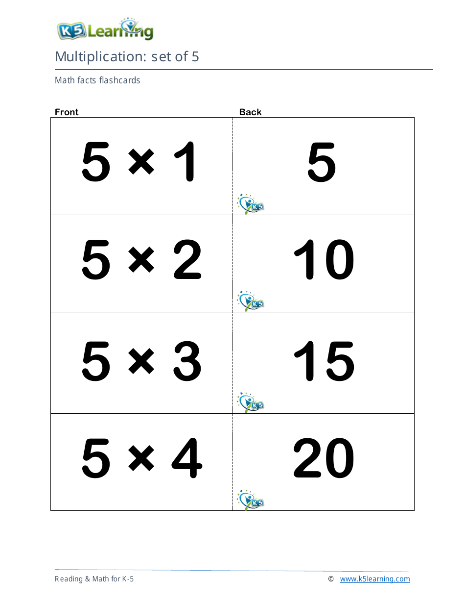 Math Facts Flashcards - Multiplication - Set of 3-5, Page 7