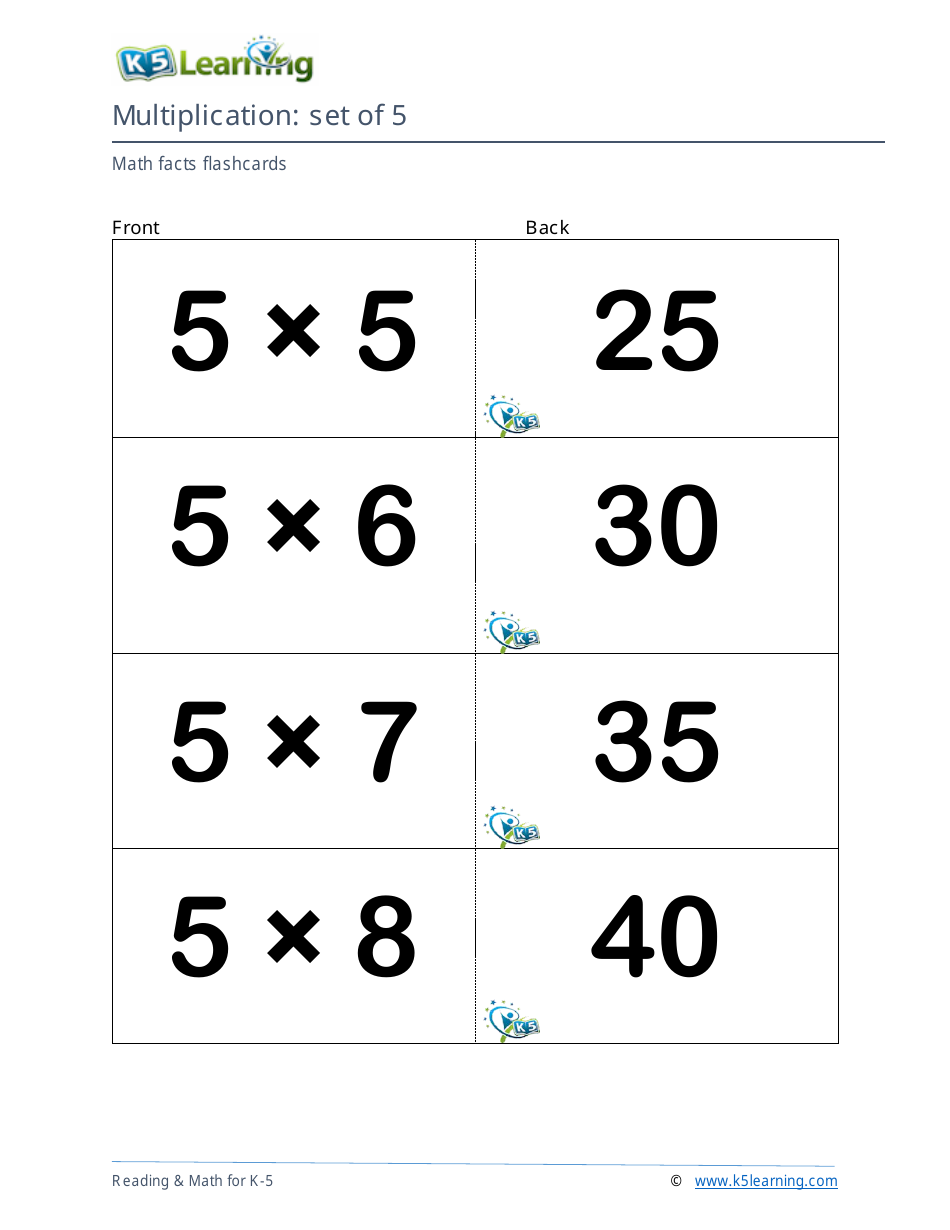 Math Facts Flashcards - Multiplication - Set of 3-5, Page 8
