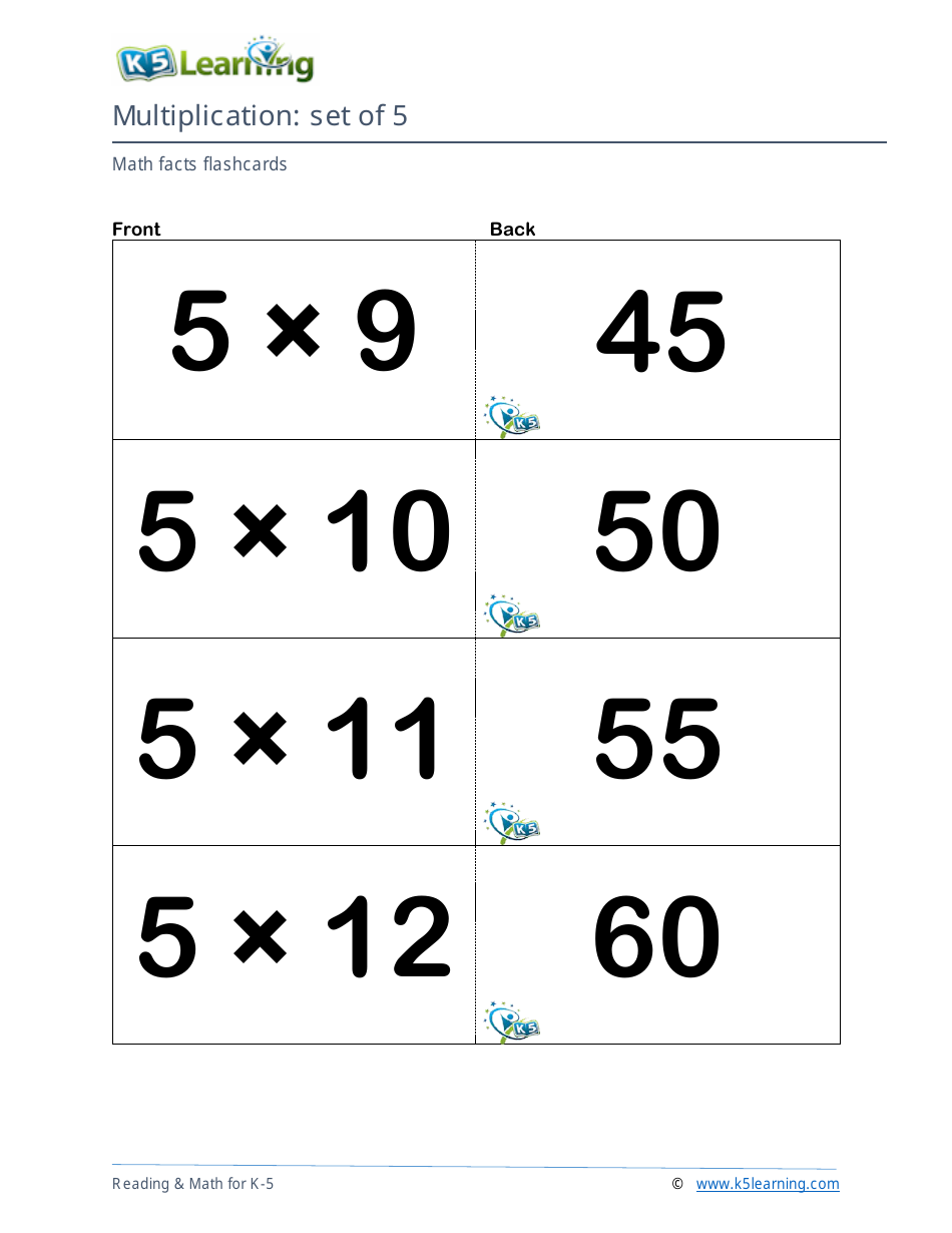 Math Facts Flashcards - Multiplication - Set of 3-5, Page 9