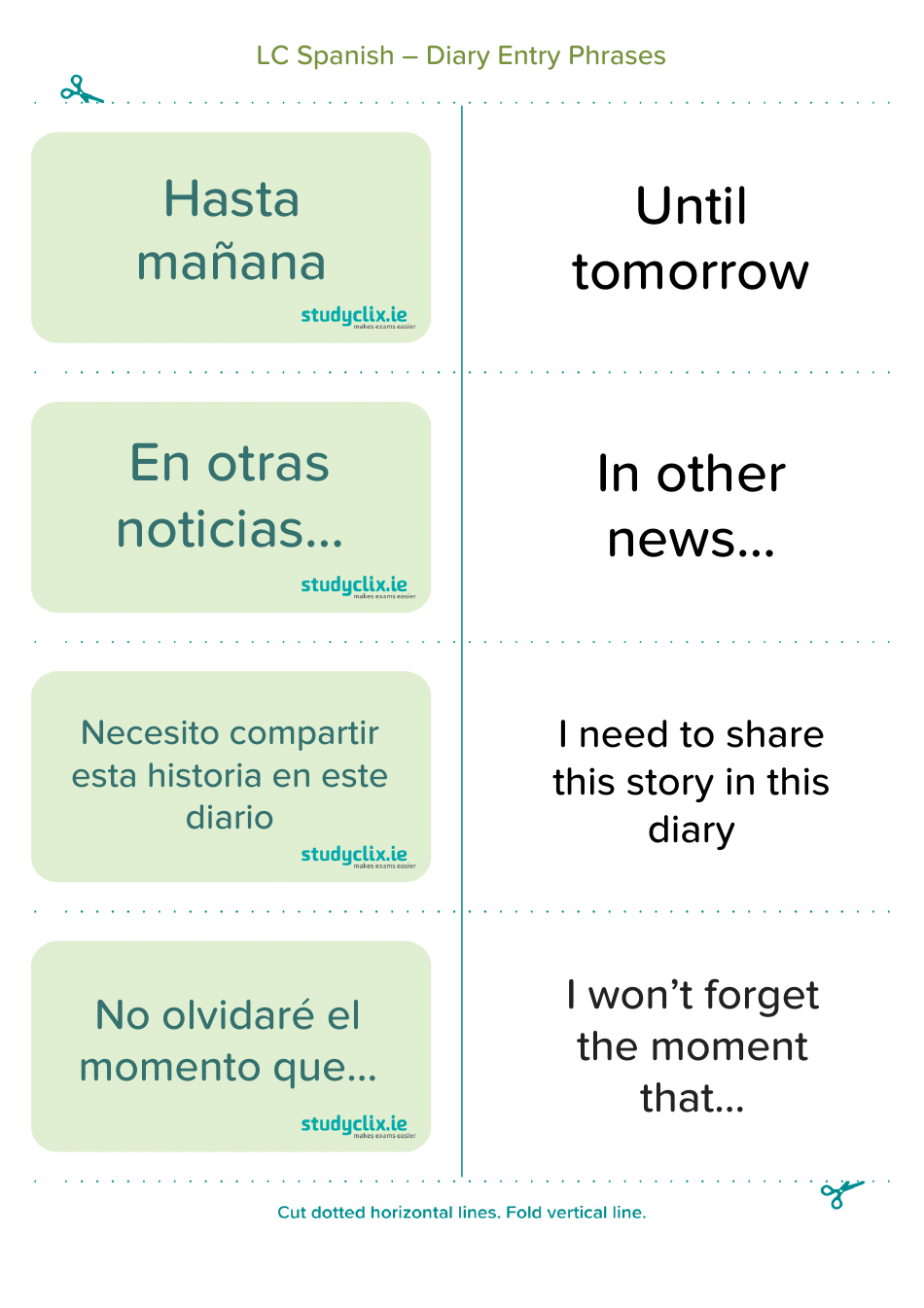 Spanish Flashcards - Diary Entry Phrases, Page 2