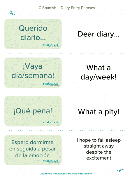 Spanish Flashcards - Diary Entry Phrases Download Pdf
