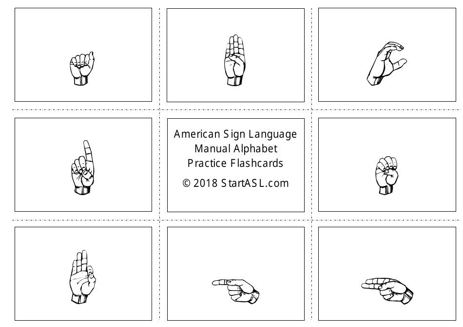 American Sign Language Manual Alphabet Practice Flashcards, Page 1
