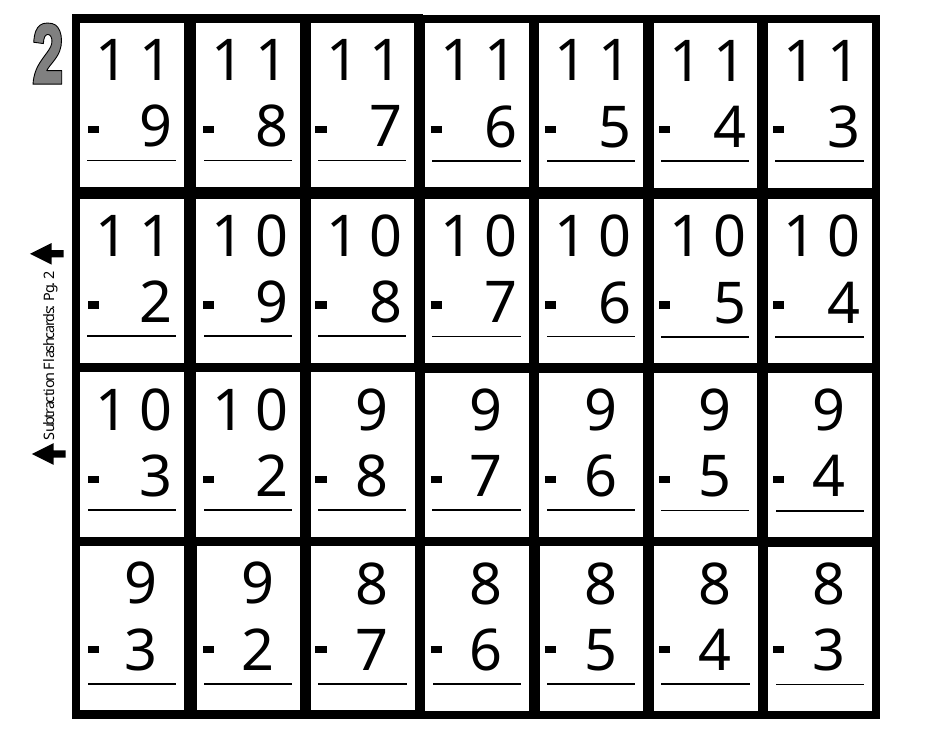 Subtraction Flash Cards, Page 4