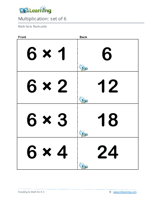 Math Facts Flashcards - Multiplication - Set of 6-8 Download Pdf