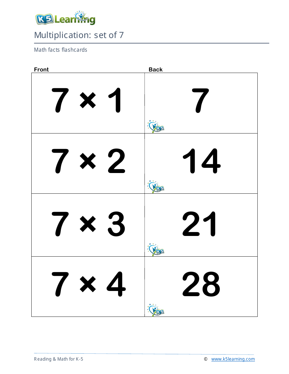 Math Facts Flashcards - Multiplication - Set of 6-8, Page 4