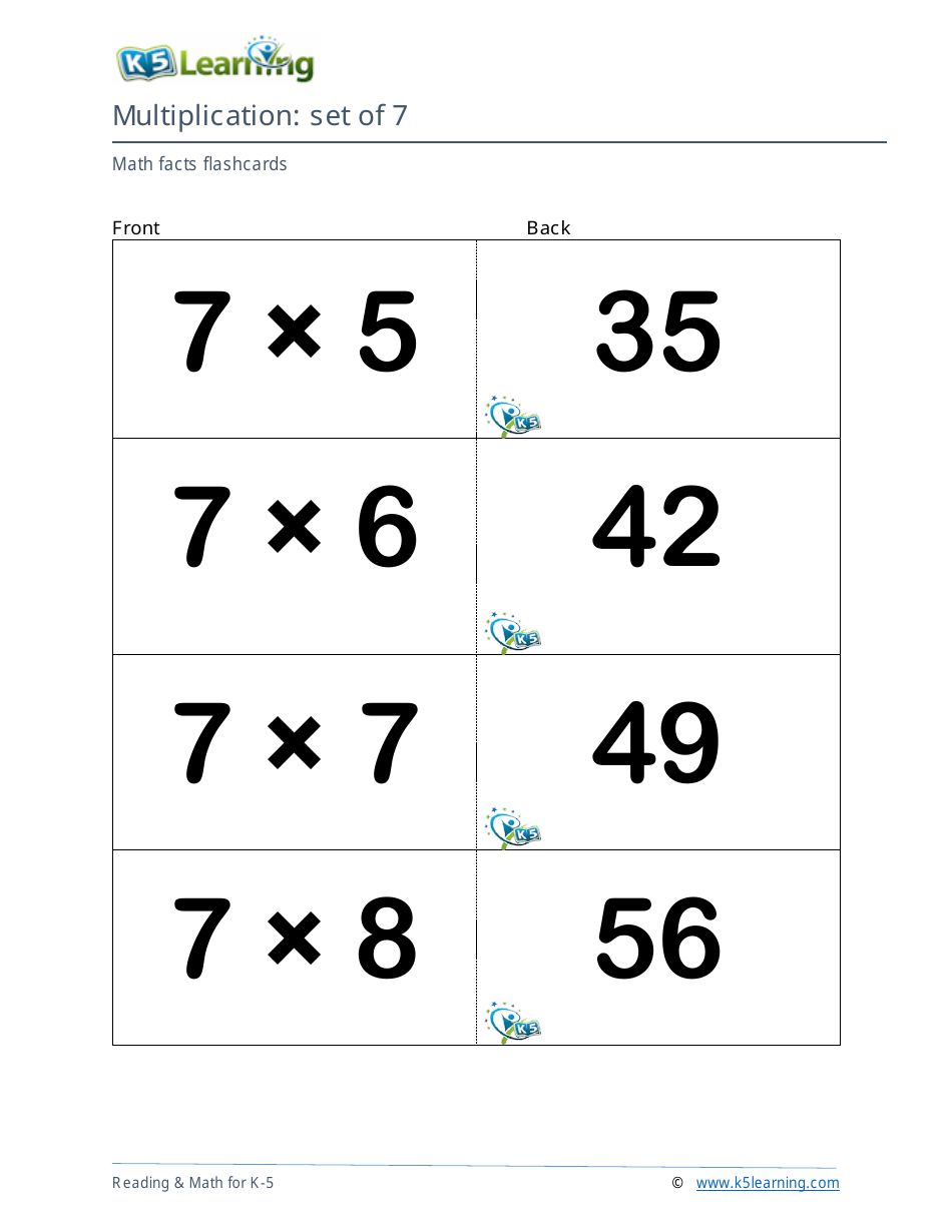 Math Facts Flashcards - Multiplication - Set of 6-8, Page 5