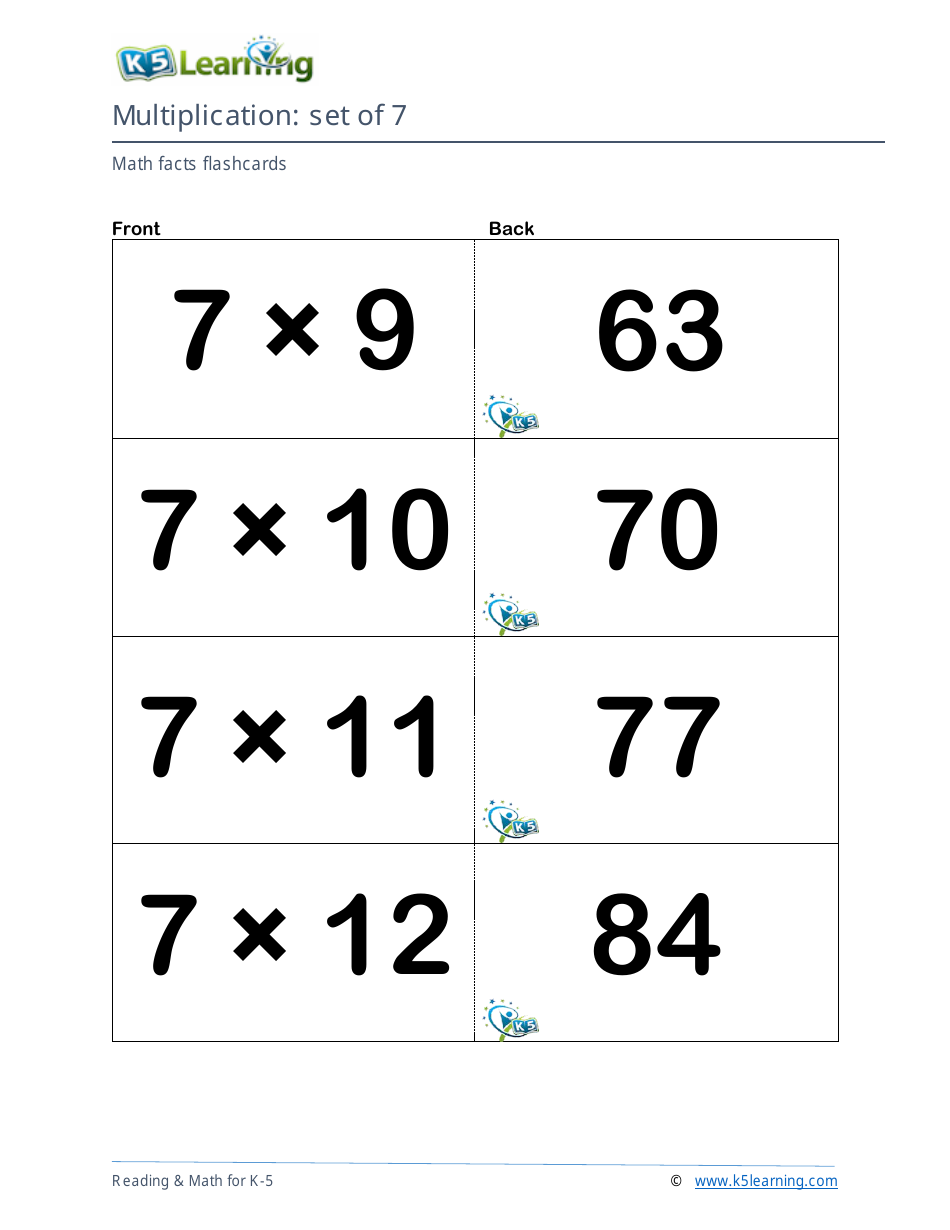 Math Facts Flashcards - Multiplication - Set of 6-8, Page 6