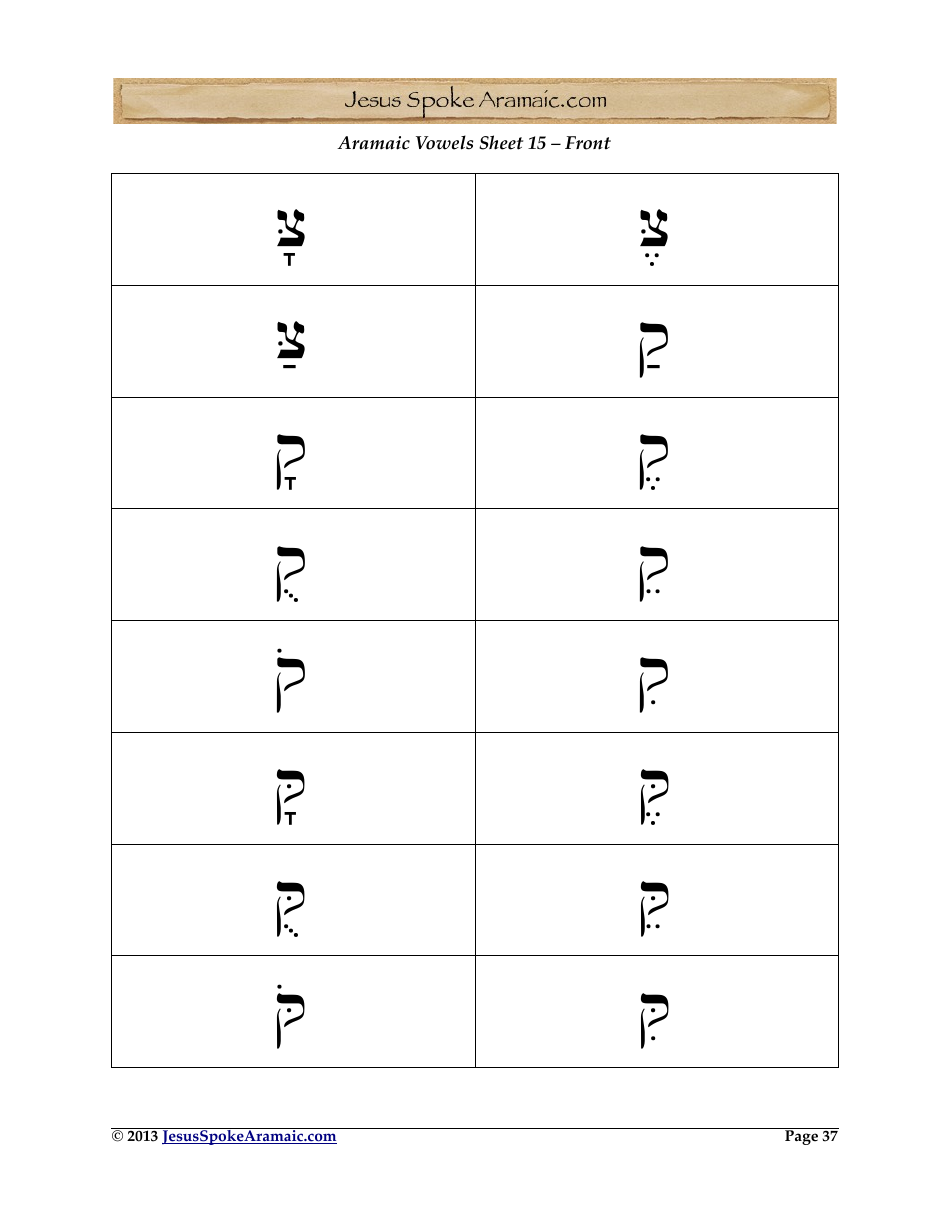 Aramaic Alphabet and Aramaic Vowel Flashcards, Page 37