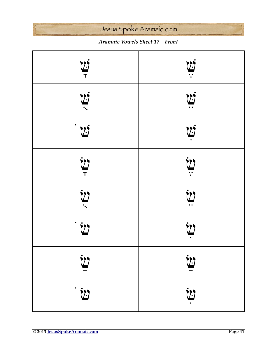 Aramaic Alphabet and Aramaic Vowel Flashcards, Page 41