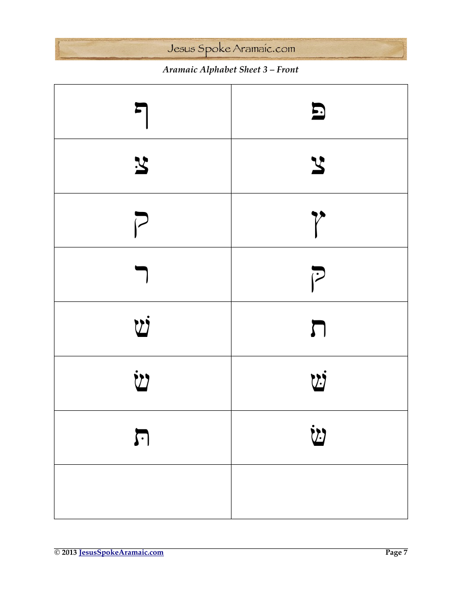 Aramaic Alphabet and Aramaic Vowel Flashcards, Page 7