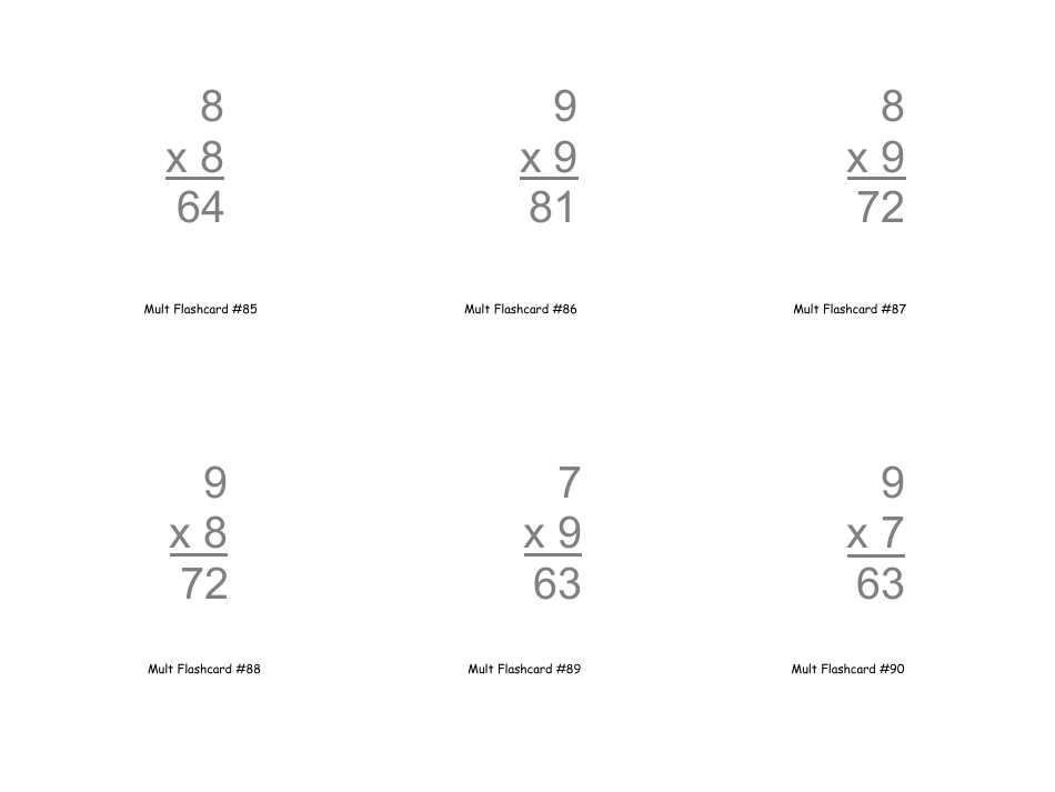 Multiplication Flashcards, Page 29