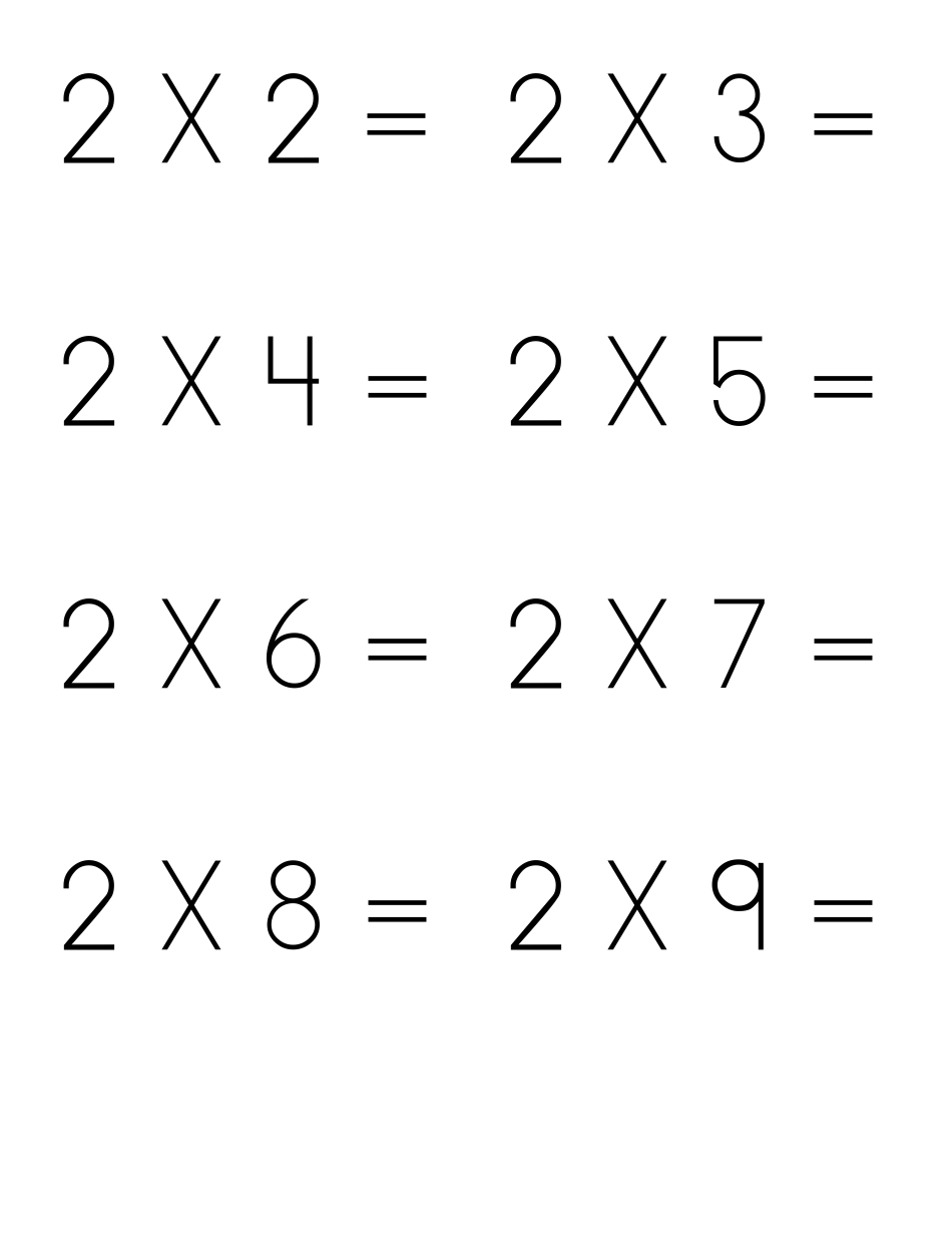 Multiplication Flashcards - 2 Through 9, Page 1