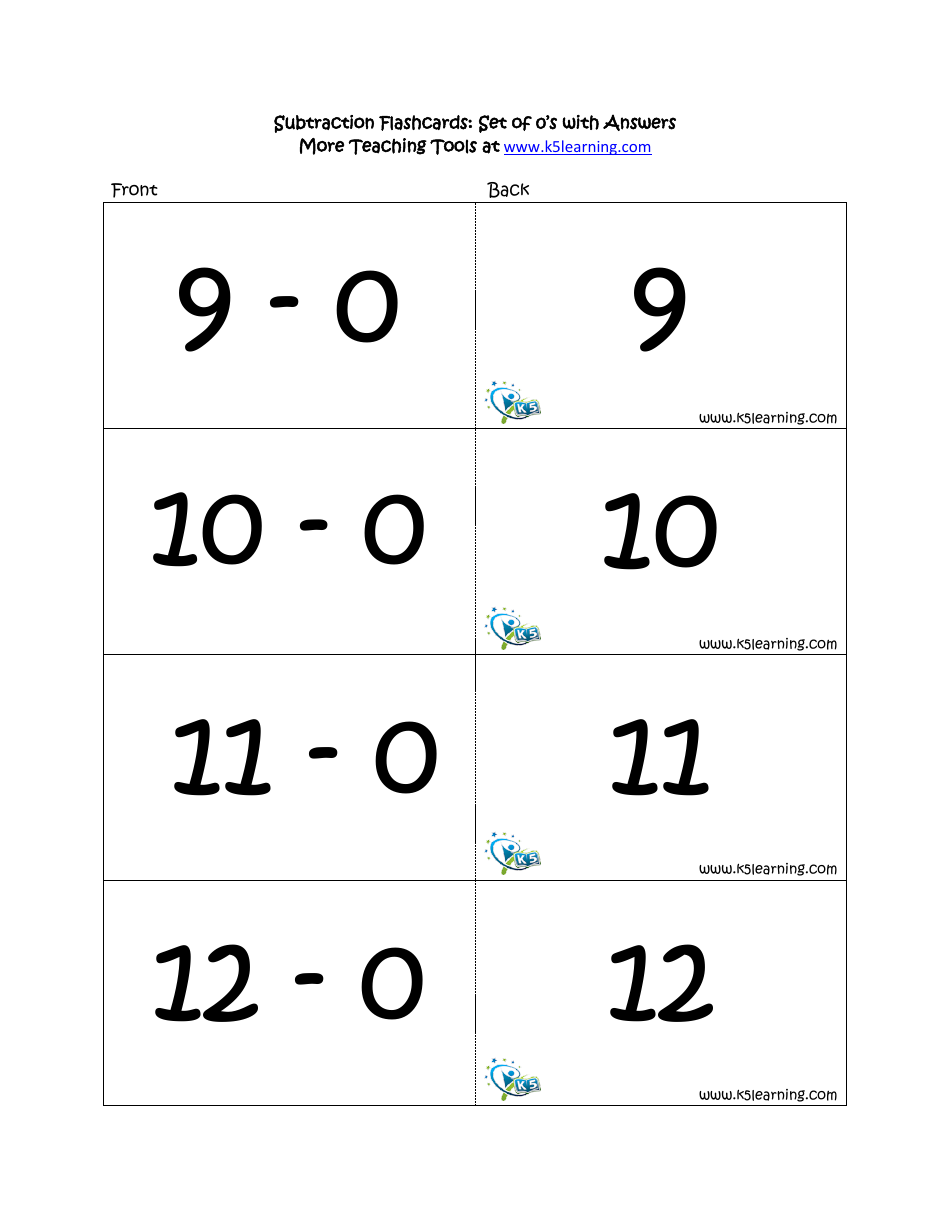 Subtraction Math Flashcards With Answers, Page 3