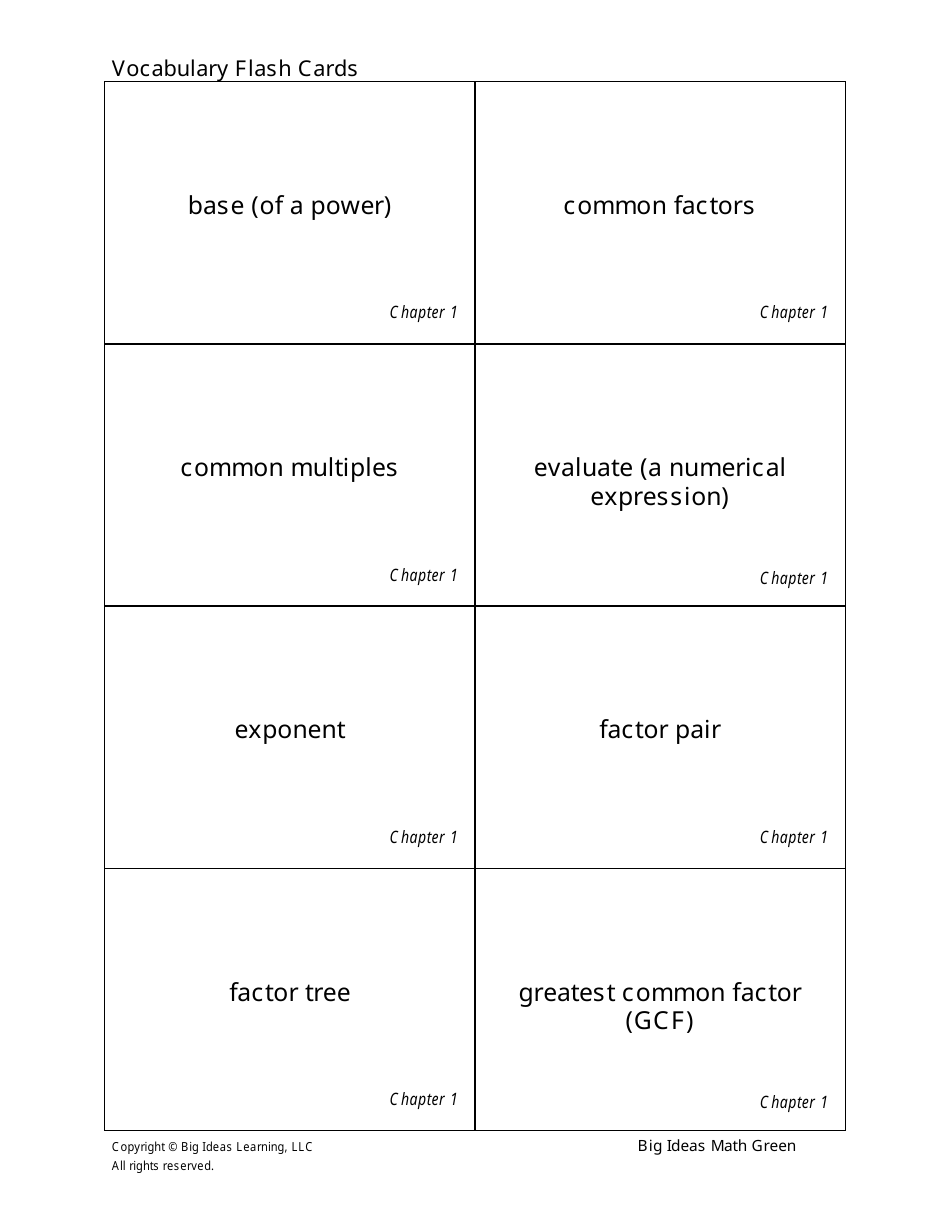 Grade 6 Math Vocabulary Flash Cards, Page 11