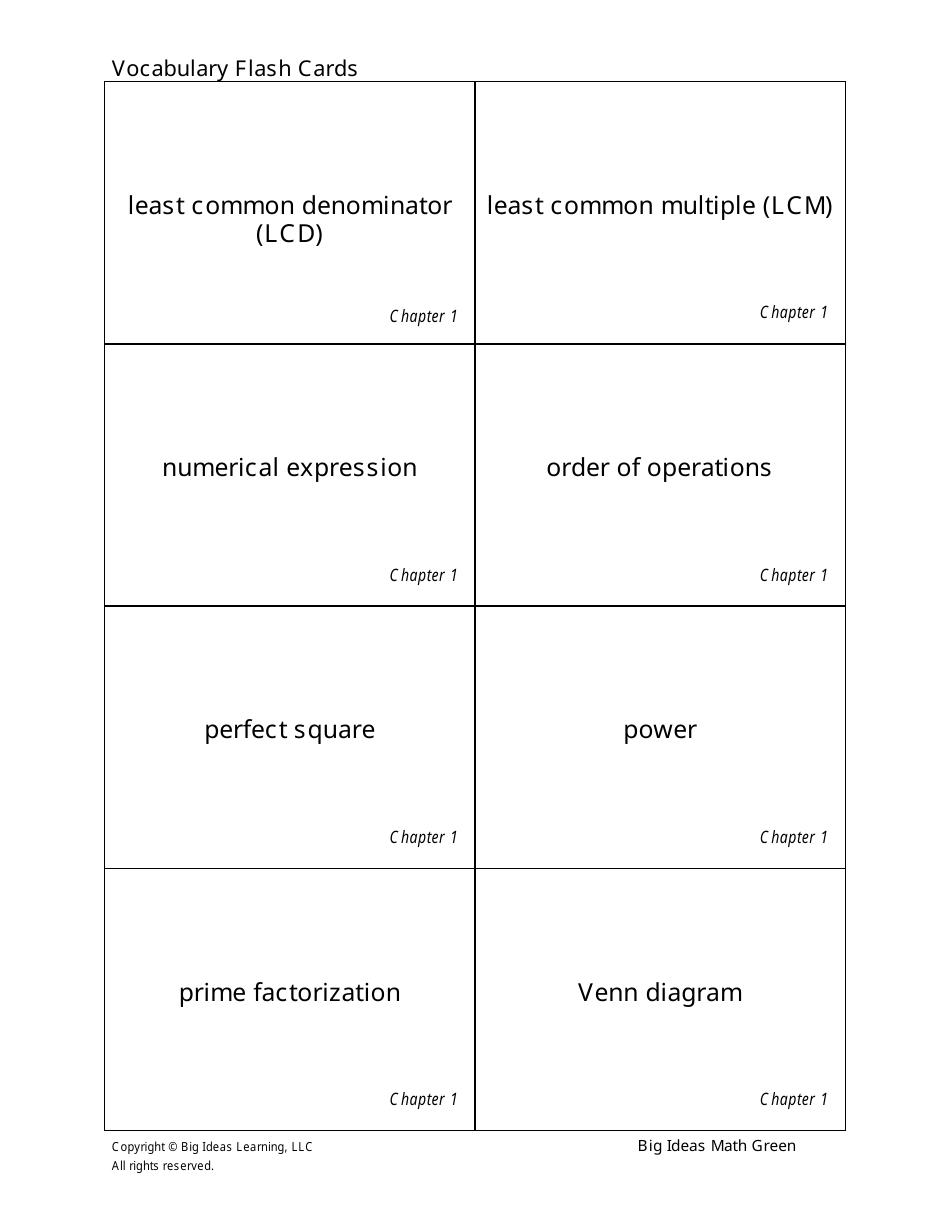 Grade 6 Math Vocabulary Flash Cards, Page 13