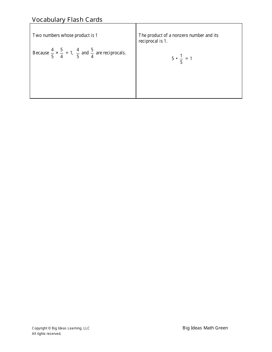 Grade 6 Math Vocabulary Flash Cards, Page 16