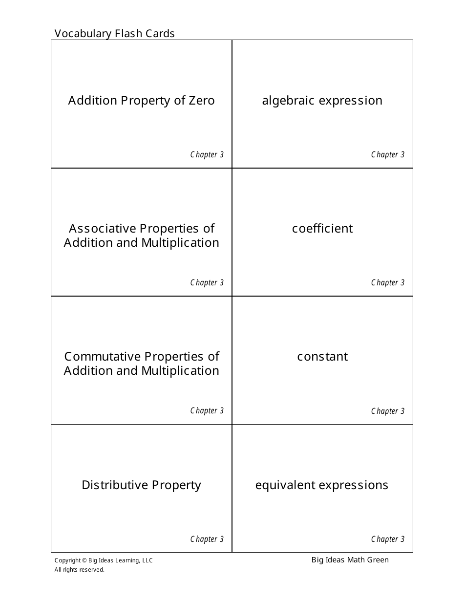 Grade 6 Math Vocabulary Flash Cards, Page 17