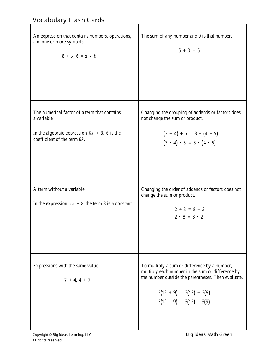 Grade 6 Math Vocabulary Flash Cards Download Printable PDF | Templateroller
