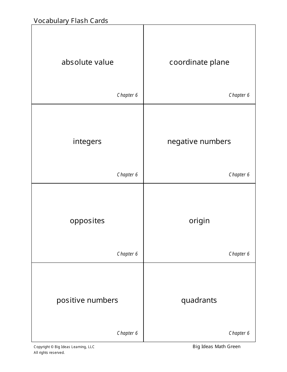 Grade 6 Math Vocabulary Flash Cards, Page 27