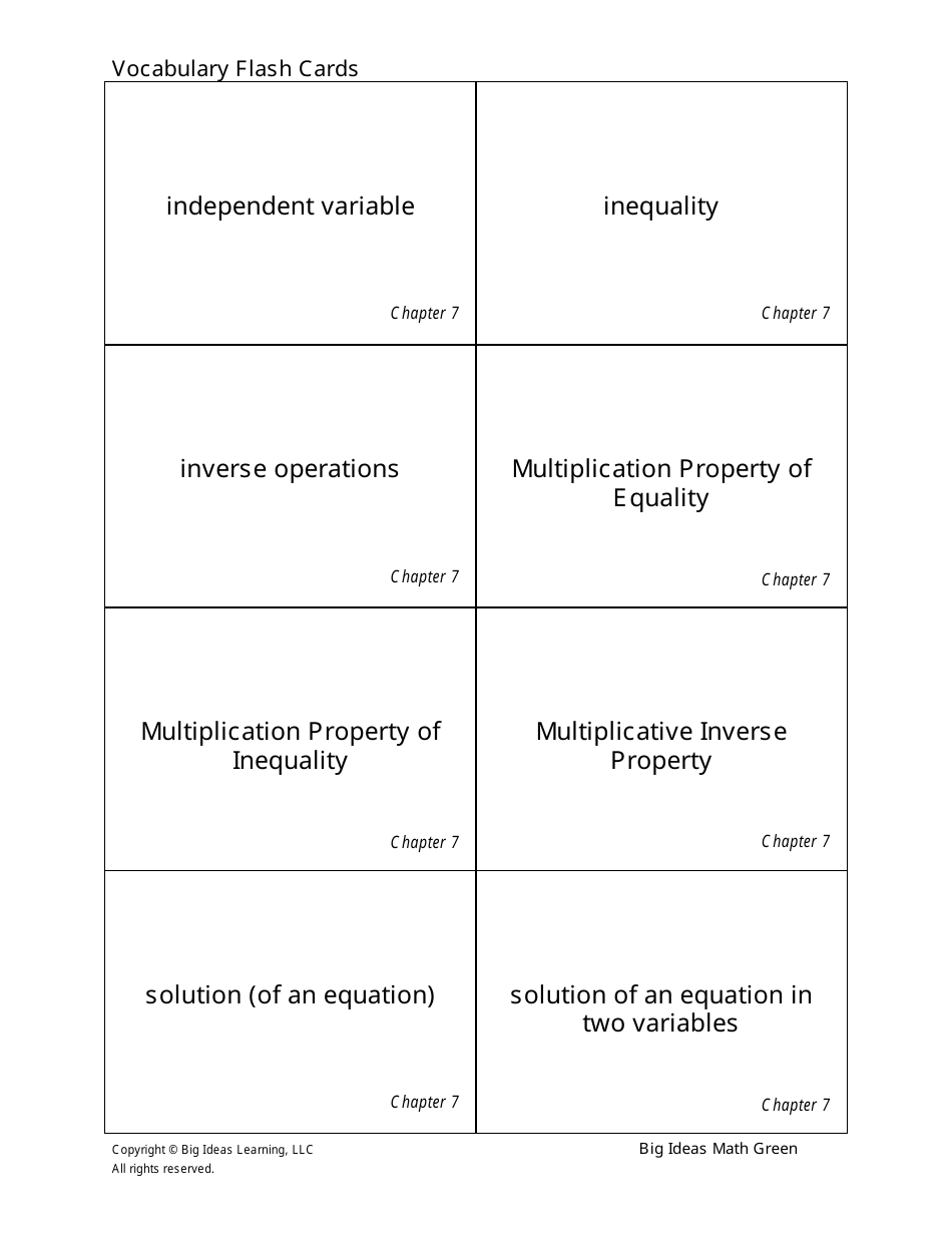Grade 6 Math Vocabulary Flash Cards, Page 31