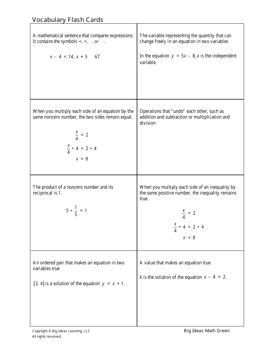Grade 6 Math Vocabulary Flash Cards Download Printable PDF | Templateroller