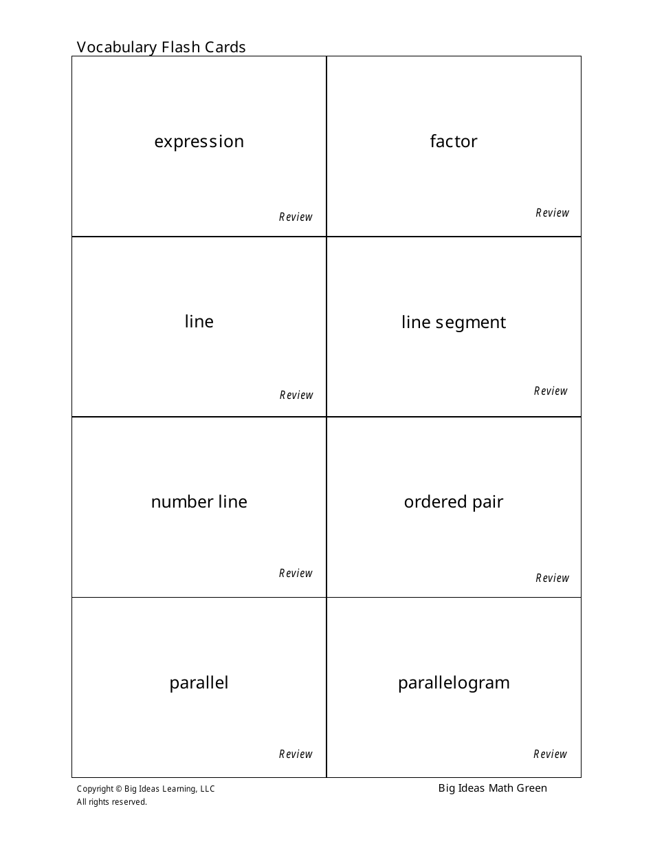 Grade 6 Math Vocabulary Flash Cards, Page 3