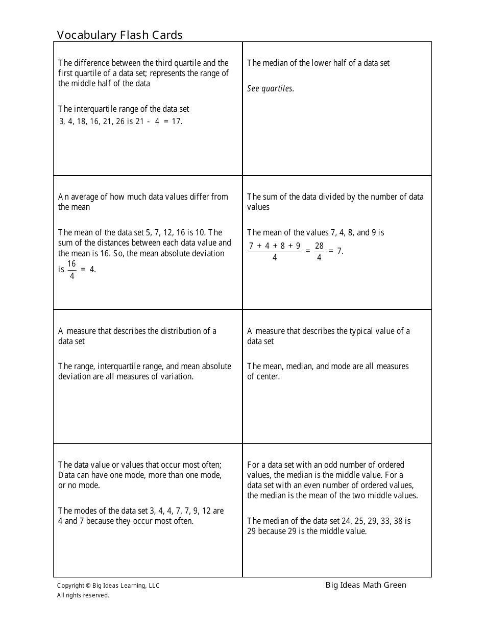 Grade 6 Math Vocabulary Flash Cards, Page 40