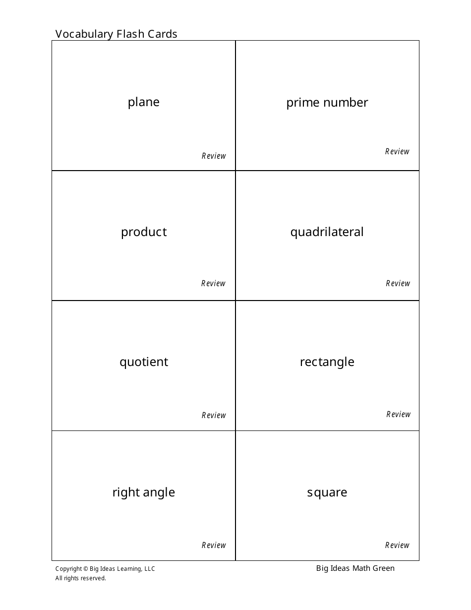 Grade 6 Math Vocabulary Flash Cards, Page 5