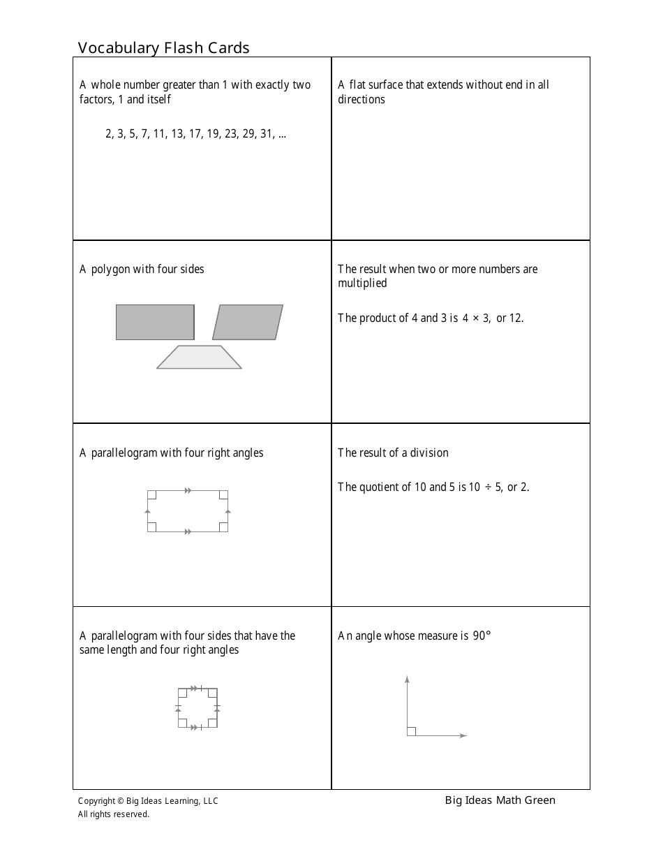 Grade 6 Math Vocabulary Flash Cards, Page 6