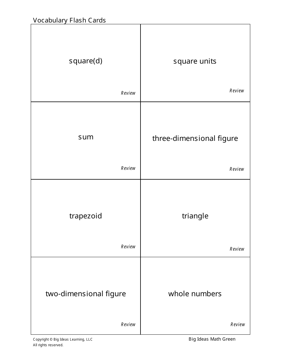 Grade 6 Math Vocabulary Flash Cards, Page 7