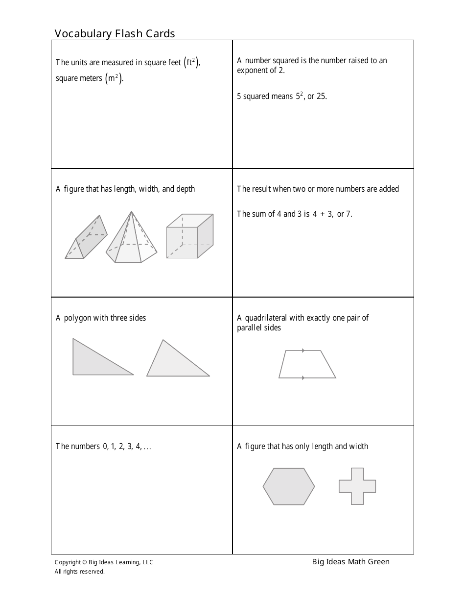 Grade 6 Math Vocabulary Flash Cards, Page 8