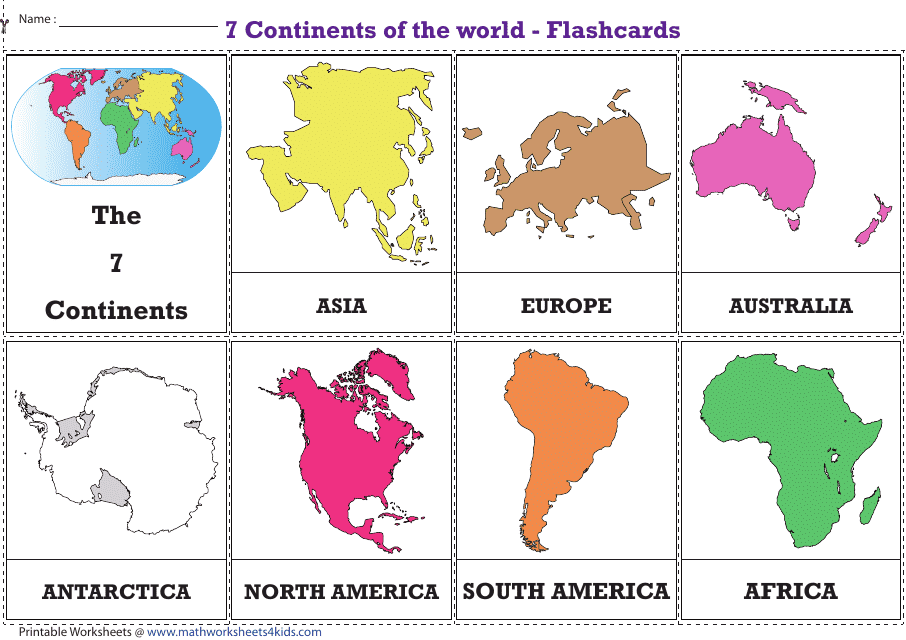 7 Continents of the World Flashcards Download Pdf