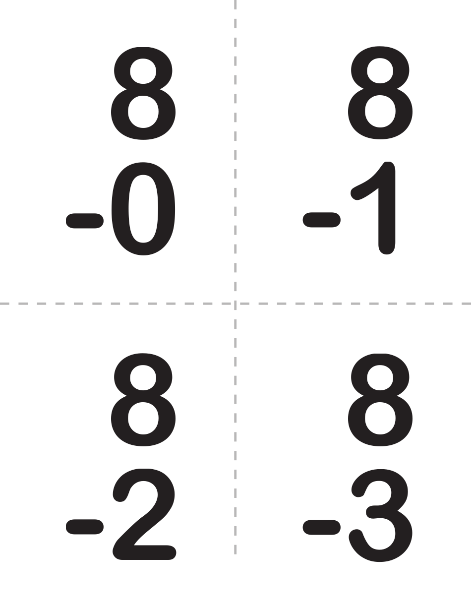 Math Subtraction Flash Cards, Page 10