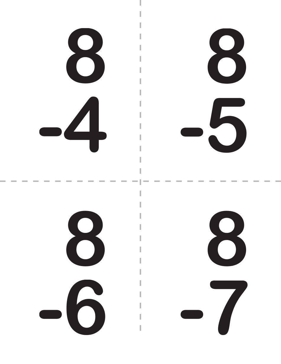 Math Subtraction Flash Cards, Page 11