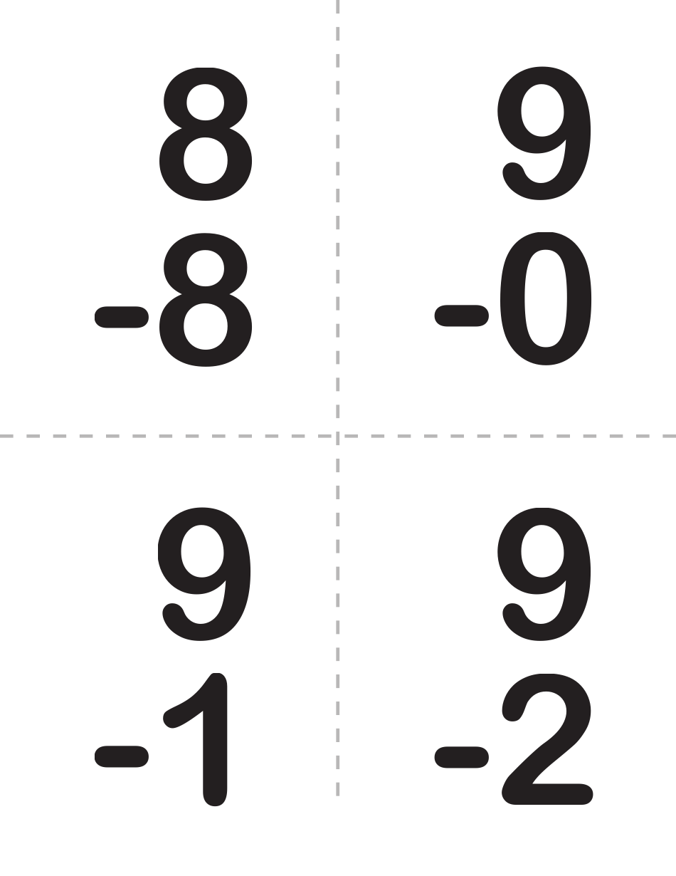 Math Subtraction Flash Cards, Page 12