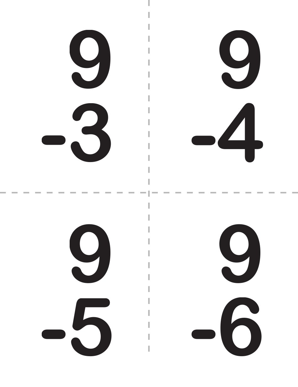 Math Subtraction Flash Cards, Page 13