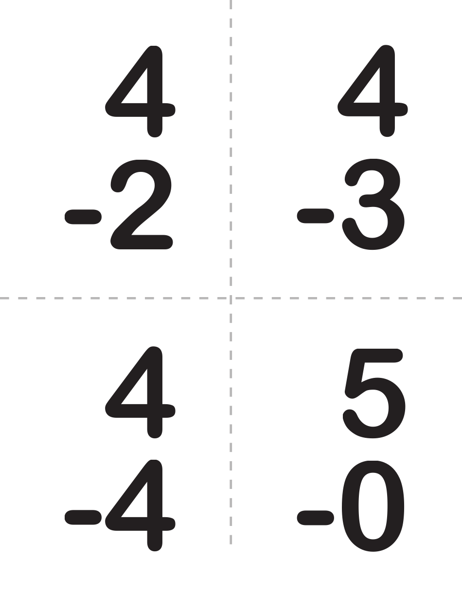 Math Subtraction Flash Cards, Page 4