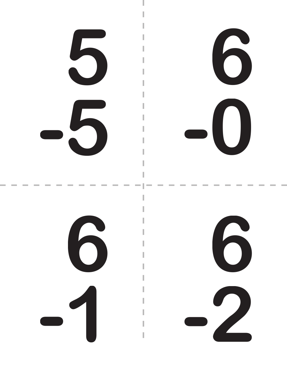 Math Subtraction Flash Cards, Page 6
