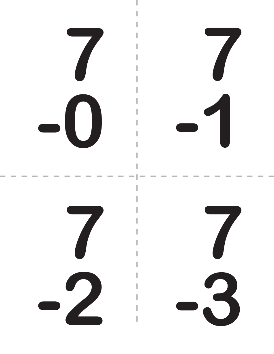 Math Subtraction Flash Cards, Page 8