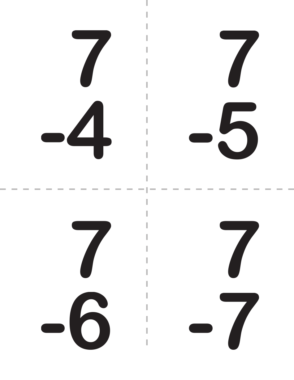 Math Subtraction Flash Cards, Page 9