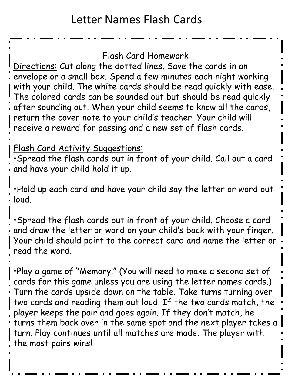 Letter Names Flash Cards, Page 1