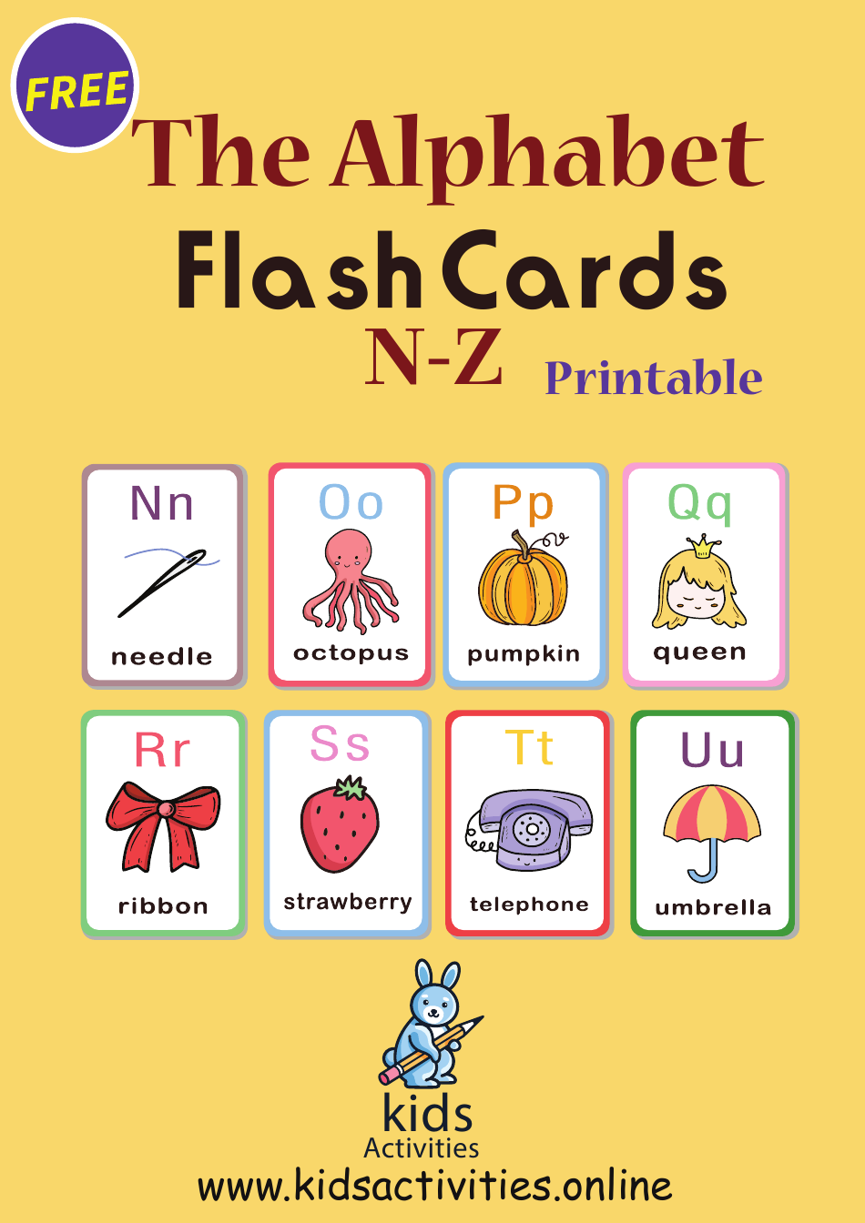 English Alphabet Flashcards - N-Z, Page 1