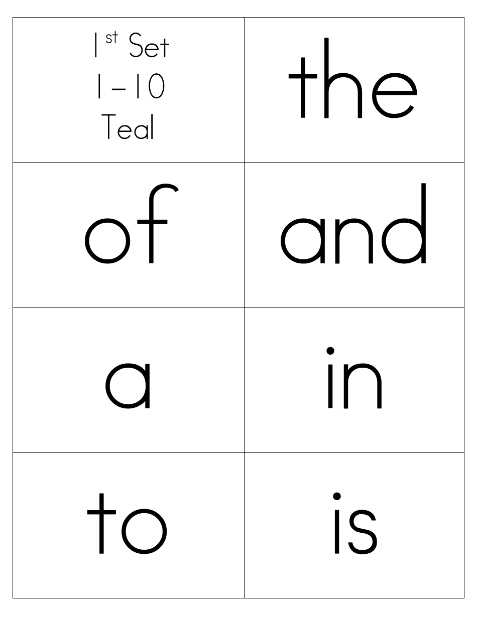 Sight Words Flashcards - 1-200, Page 1