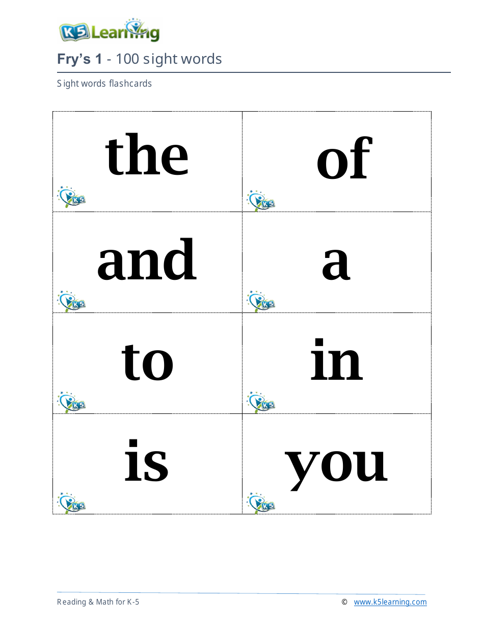 Frys Sight Words Flashcards - 1-200, Page 1