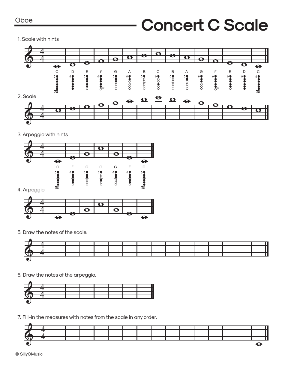 C Major Scale Fingering Chart Cheat Sheets for Band - Sillyomusic, Page 10