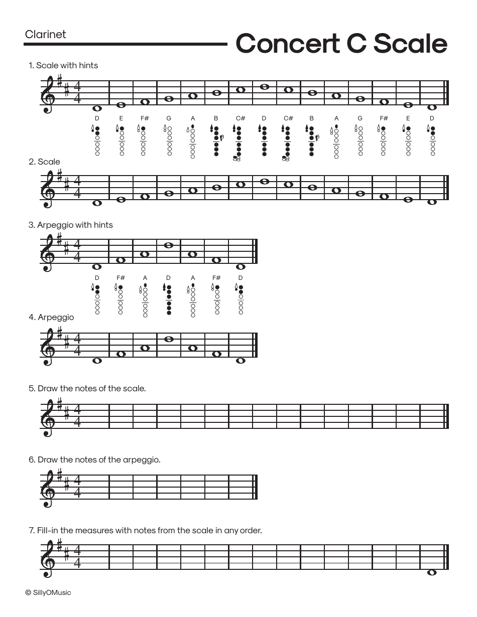 C Major Scale Fingering Chart Cheat Sheets for Band - Sillyomusic, Page 11
