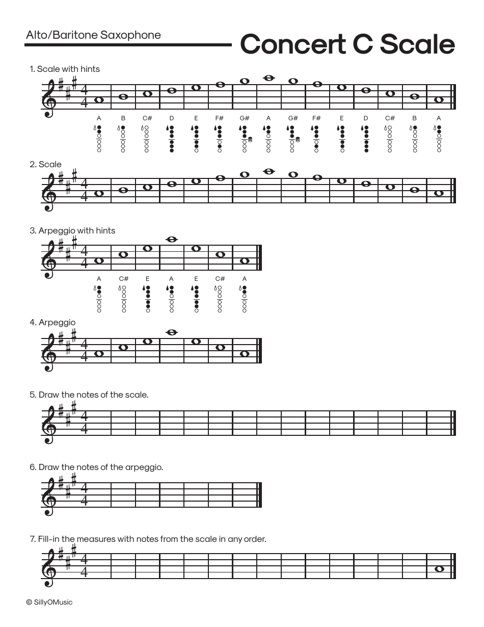 C Major Scale Fingering Chart Cheat Sheets for Band - Sillyomusic, Page 12