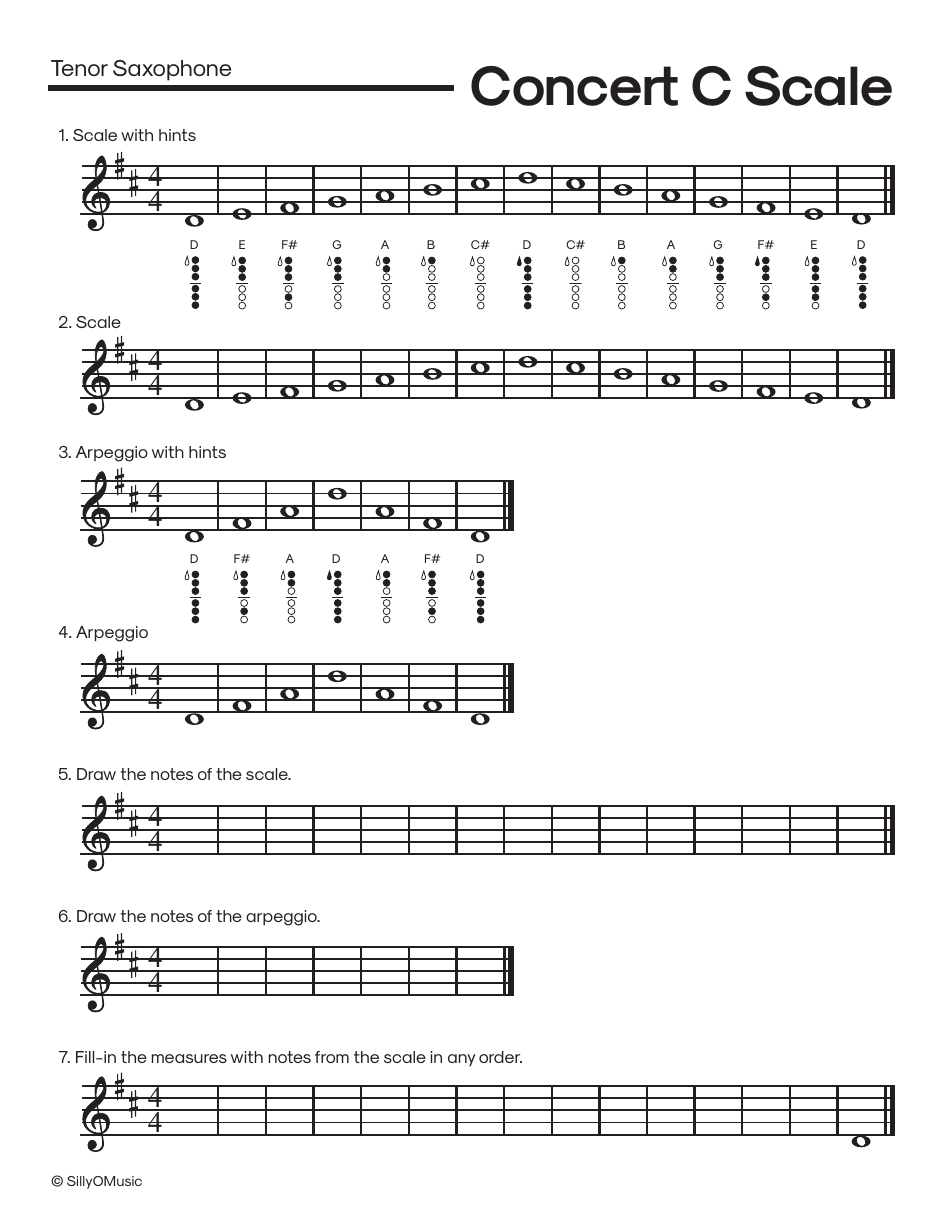 C Major Scale Fingering Chart Cheat Sheets for Band - Sillyomusic, Page 13